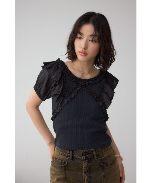 AZUL by moussy(アズールバイマウジー)の「コンビネーション2WAYフリルトップス(Tシャツ/カットソー・レディース・レッド/アイボリー/ブラック・FREE)」の17枚目の写真