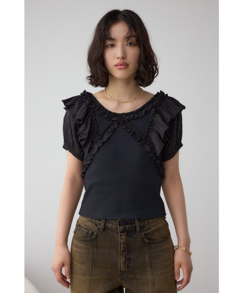 AZUL by moussy(アズールバイマウジー)の「コンビネーション2WAYフリルトップス(Tシャツ/カットソー・レディース・レッド/アイボリー/ブラック・FREE)」の19枚目の写真