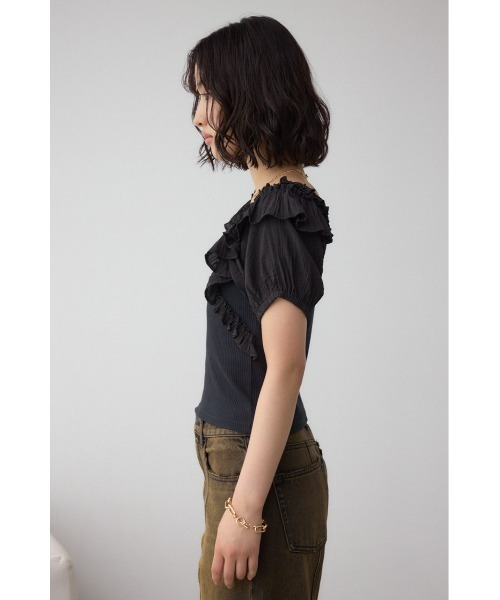AZUL by moussy(アズールバイマウジー)の「コンビネーション2WAYフリルトップス(Tシャツ/カットソー・レディース・レッド/アイボリー/ブラック・FREE)」の20枚目の写真
