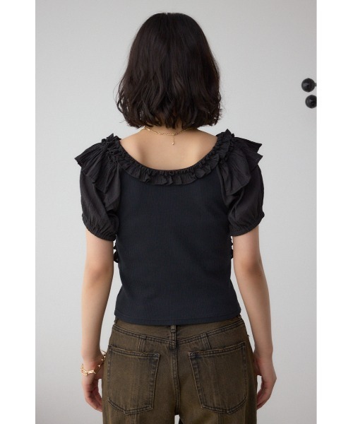 AZUL by moussy(アズールバイマウジー)の「コンビネーション2WAYフリルトップス(Tシャツ/カットソー・レディース・レッド/アイボリー/ブラック・FREE)」の21枚目の写真