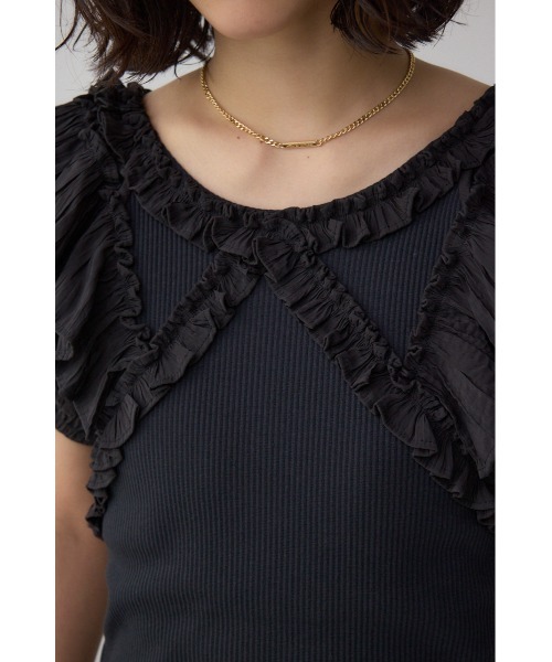 AZUL by moussy(アズールバイマウジー)の「コンビネーション2WAYフリルトップス(Tシャツ/カットソー・レディース・レッド/アイボリー/ブラック・FREE)」の22枚目の写真