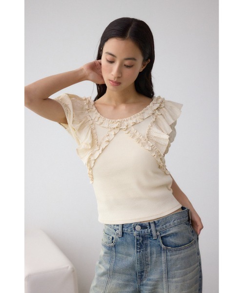 AZUL by moussy(アズールバイマウジー)の「コンビネーション2WAYフリルトップス(Tシャツ/カットソー・レディース・レッド/アイボリー/ブラック・FREE)」の6枚目の写真