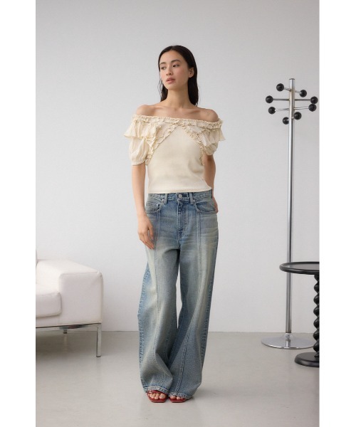 AZUL by moussy(アズールバイマウジー)の「コンビネーション2WAYフリルトップス(Tシャツ/カットソー・レディース・レッド/アイボリー/ブラック・FREE)」の7枚目の写真