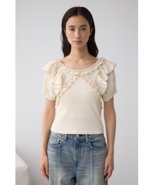 AZUL by moussy(アズールバイマウジー)の「コンビネーション2WAYフリルトップス(Tシャツ/カットソー・レディース・レッド/アイボリー/ブラック・FREE)」の8枚目の写真