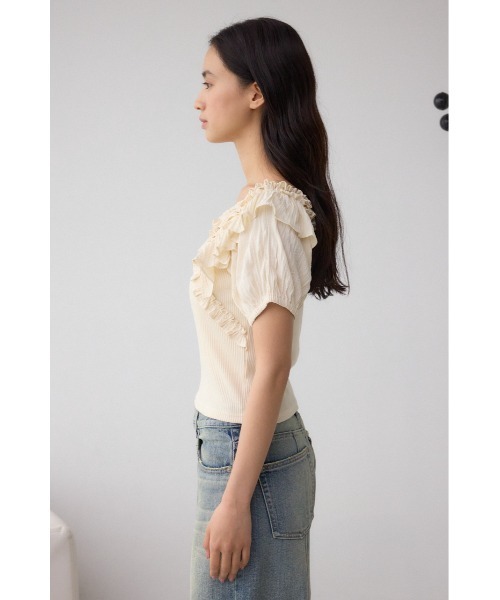 AZUL by moussy(アズールバイマウジー)の「コンビネーション2WAYフリルトップス(Tシャツ/カットソー・レディース・レッド/アイボリー/ブラック・FREE)」の9枚目の写真
