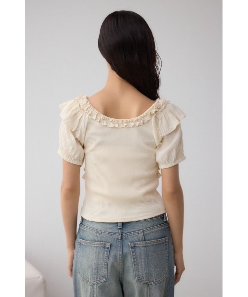 AZUL by moussy(アズールバイマウジー)の「コンビネーション2WAYフリルトップス(Tシャツ/カットソー・レディース・レッド/アイボリー/ブラック・FREE)」の10枚目の写真