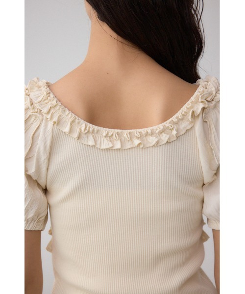 AZUL by moussy(アズールバイマウジー)の「コンビネーション2WAYフリルトップス(Tシャツ/カットソー・レディース・レッド/アイボリー/ブラック・FREE)」の12枚目の写真