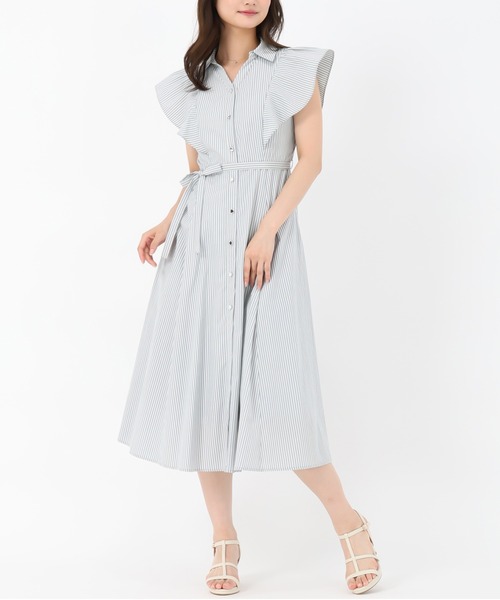 MISCH MASCH(ミッシュマッシュ)の「ラメストライプシャツワンピース(シャツワンピース・レディース・ベージュ/ブルー・S/M)」の1枚目の写真