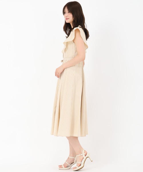 【メゾンマーブル】FREE フリル ストライプワンピース ベージュ ラメ セール】random frill lace camisole dress / ランダムフリル