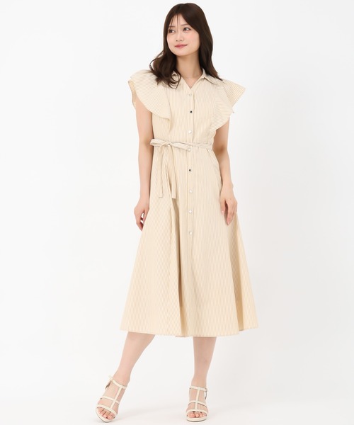 MISCH MASCH(ミッシュマッシュ)の「ラメストライプシャツワンピース(シャツワンピース・レディース・ベージュ/ブルー・S/M)」の4枚目の写真