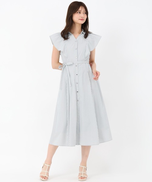 【メゾンマーブル】FREE フリル ストライプワンピース ベージュ ラメ Lame Jacquard Volume Silhouette Dress/ラメジャガード