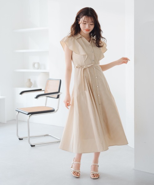 セール】2025春夏新作 ラメストライプシャツワンピース（シャツ  