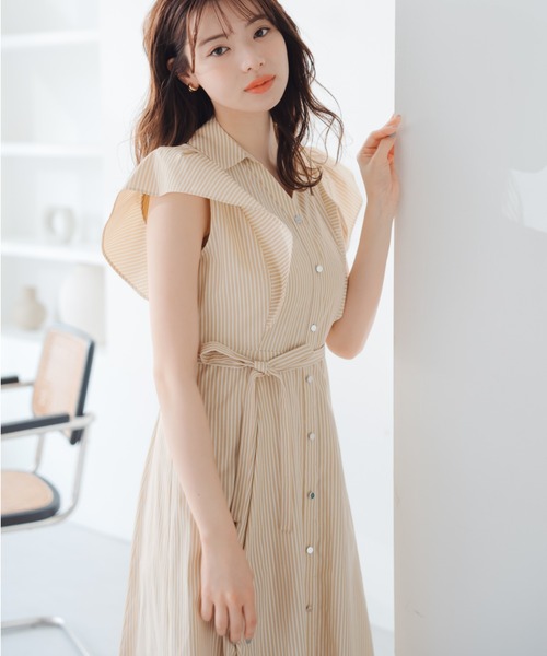 新品 Misha&Puff 2025ss ストライプ ワンピース MISCH MASCH｜2025春夏新作 ラメストライプシャツワンピース