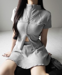 me+em select(~[ZNg)́y Q_Zbg zWbvAbvJbg\[gbvX   tA~jXJ[g zZbgAbv@^  zipup shortsleeve cutsew tops & flare mini skirt wanghong setup(ZbgAbv)