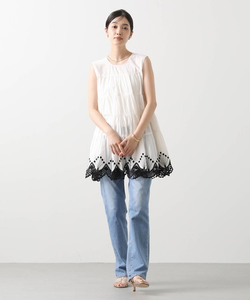 セール】スカラ刺繍ティアードノースリブラウス（シャツ