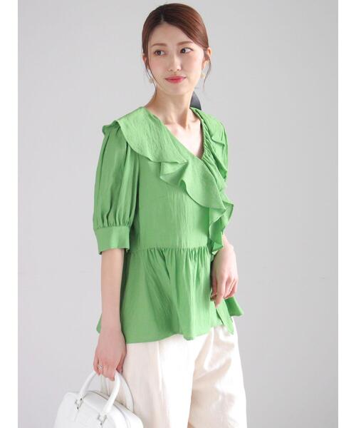Te chichi（テチチ）の「ラッフルフリルアシメブラウス《2025summer catalog item》（シャツ/ブラウス・レディース・グリーン/オフホワイト/ブラック・F）」の19枚目の写真