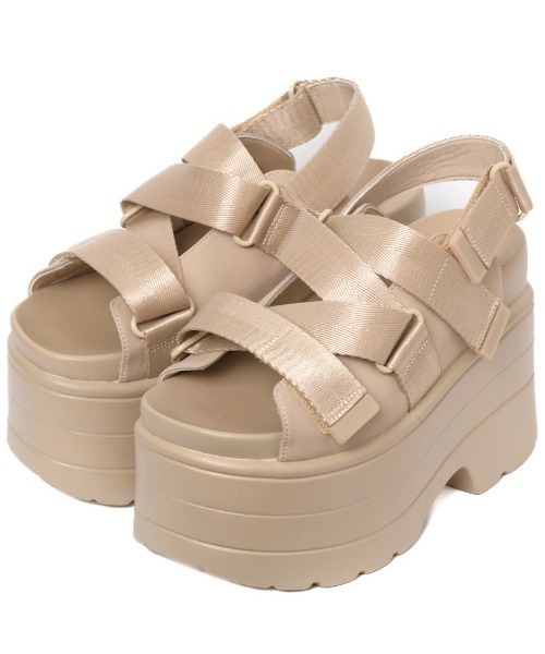 R&E（アールアンドイー）の「【R&E】ループベルクロストラップ厚底サンダル（サンダル・レディース・ブラック/ベージュ/ホワイト・S/M/L/LL）」の15枚目の写真