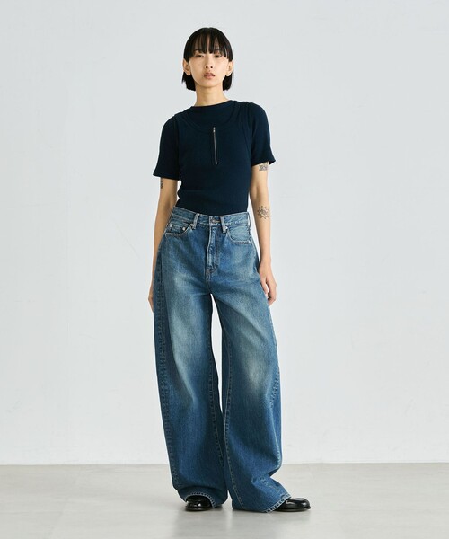 EDITION(エディション)の「シルクネップ ハーフスリーブトップス(Tシャツ/カットソー・レディース・ライトベージュ/ネイビー・FREE)」の4枚目の写真