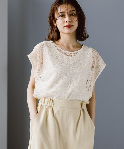 studio CLIP（スタディオクリップ）の「刺繍レースプルオーバー×タンクトップセット（シャツ/ブラウス・レディース・ブラック/アイボリー・FREE）」の2枚目の写真