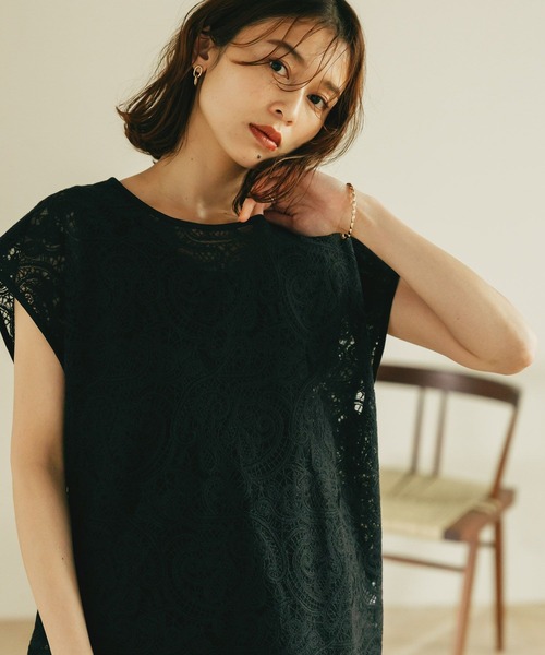 studio CLIP（スタディオクリップ）の「刺繍レースプルオーバー×タンクトップセット（シャツ/ブラウス・レディース・ブラック/アイボリー・FREE）」の7枚目の写真