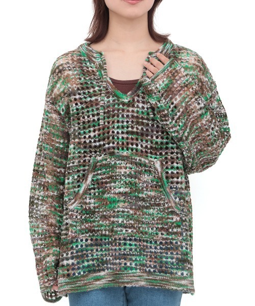 チチカカ（チチカカ）の「Orale！ モヘアタッチアノラックメッシュニットプルオーバー（ニット/セーター・レディース・グリーン/グレー/カラフル・FREE）」の6枚目の写真