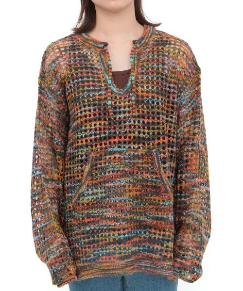 チチカカ（チチカカ）の「Orale！ モヘアタッチアノラックメッシュニットプルオーバー（ニット/セーター・レディース・グリーン/グレー/カラフル・FREE）」の5枚目の写真