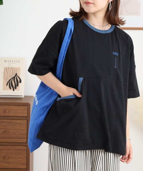 Emago（イマゴ）の「EMAGO ポケット探し刺繍Ｔ（Tシャツ/カットソー・レディース・ネイビー/ブラック/アイボリー・FREE）」の3枚目の写真