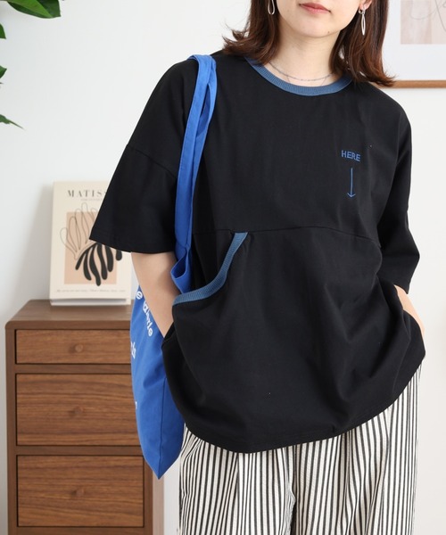 Emago（イマゴ）の「EMAGO ポケット探し刺繍Ｔ（Tシャツ/カットソー・レディース・ネイビー/ブラック/アイボリー・FREE）」の9枚目の写真