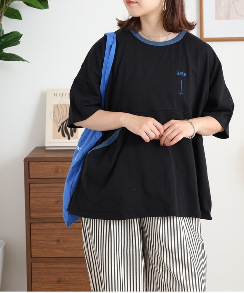 Emago（イマゴ）の「EMAGO ポケット探し刺繍Ｔ（Tシャツ/カットソー・レディース・ネイビー/ブラック/アイボリー・FREE）」の10枚目の写真