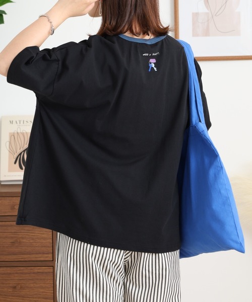 Emago（イマゴ）の「EMAGO ポケット探し刺繍Ｔ（Tシャツ/カットソー・レディース・ネイビー/ブラック/アイボリー・FREE）」の12枚目の写真