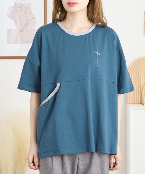 Emago（イマゴ）の「EMAGO ポケット探し刺繍Ｔ（Tシャツ/カットソー・レディース・ネイビー/ブラック/アイボリー・FREE）」の21枚目の写真