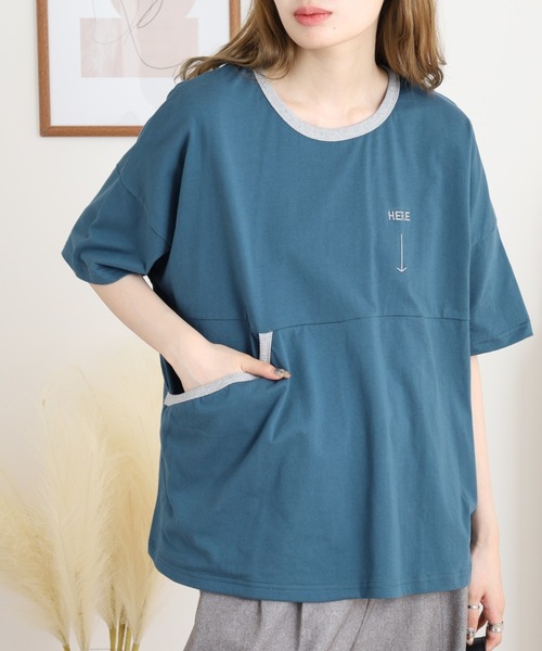 Emago（イマゴ）の「EMAGO ポケット探し刺繍Ｔ（Tシャツ/カットソー・レディース・ネイビー/ブラック/アイボリー・FREE）」の15枚目の写真