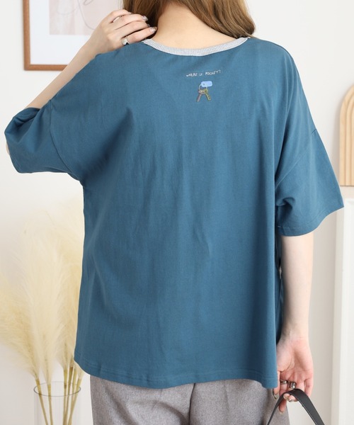 Emago（イマゴ）の「EMAGO ポケット探し刺繍Ｔ（Tシャツ/カットソー・レディース・ネイビー/ブラック/アイボリー・FREE）」の17枚目の写真