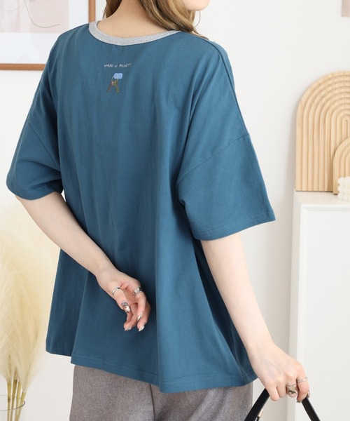 Emago（イマゴ）の「EMAGO ポケット探し刺繍Ｔ（Tシャツ/カットソー・レディース・ネイビー/ブラック/アイボリー・FREE）」の18枚目の写真