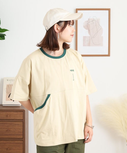 Emago（イマゴ）の「EMAGO ポケット探し刺繍Ｔ（Tシャツ/カットソー・レディース・ネイビー/ブラック/アイボリー・FREE）」の4枚目の写真