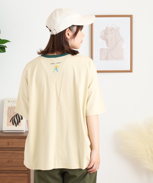 Emago（イマゴ）の「EMAGO ポケット探し刺繍Ｔ（Tシャツ/カットソー・レディース・ネイビー/ブラック/アイボリー・FREE）」の5枚目の写真