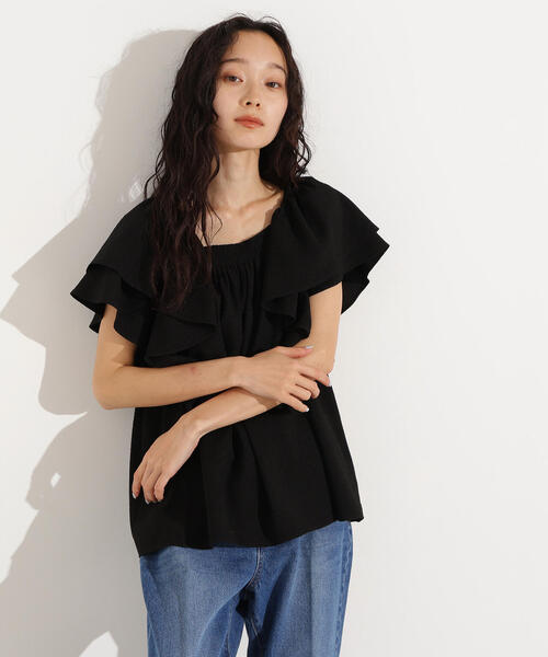 N.（N. Natural Beauty Basic）（エヌエヌナチュラルビューティーベーシック）の「ドビーフリルブラウス（シャツ/ブラウス・レディース・ラベンダー/オフホワイト/ブラック・MEDIUM）」の14枚目の写真