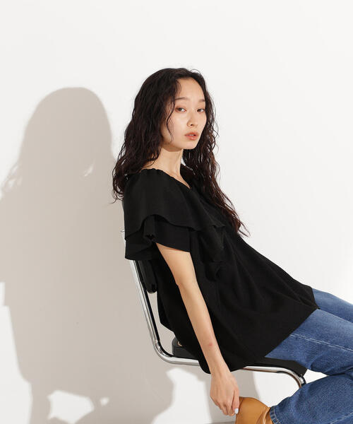 N.（N. Natural Beauty Basic）（エヌエヌナチュラルビューティーベーシック）の「ドビーフリルブラウス（シャツ/ブラウス・レディース・ラベンダー/オフホワイト/ブラック・MEDIUM）」の22枚目の写真