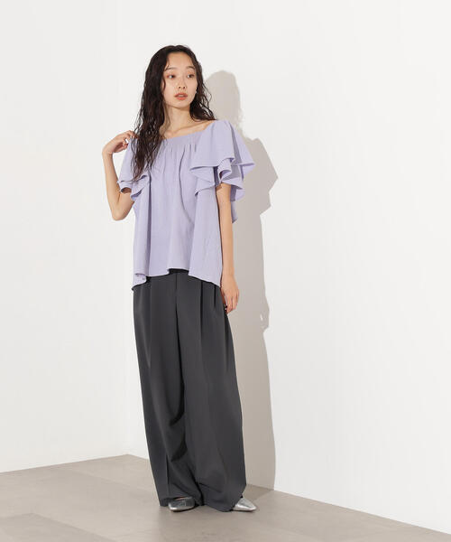 N.（N. Natural Beauty Basic）（エヌエヌナチュラルビューティーベーシック）の「ドビーフリルブラウス（シャツ/ブラウス・レディース・ラベンダー/オフホワイト/ブラック・MEDIUM）」の4枚目の写真