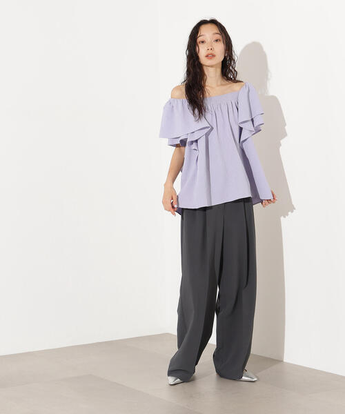 N.（N. Natural Beauty Basic）（エヌエヌナチュラルビューティーベーシック）の「ドビーフリルブラウス（シャツ/ブラウス・レディース・ラベンダー/オフホワイト/ブラック・MEDIUM）」の5枚目の写真