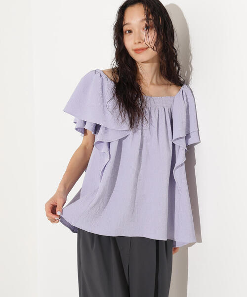 N.（N. Natural Beauty Basic）（エヌエヌナチュラルビューティーベーシック）の「ドビーフリルブラウス（シャツ/ブラウス・レディース・ラベンダー/オフホワイト/ブラック・MEDIUM）」の6枚目の写真