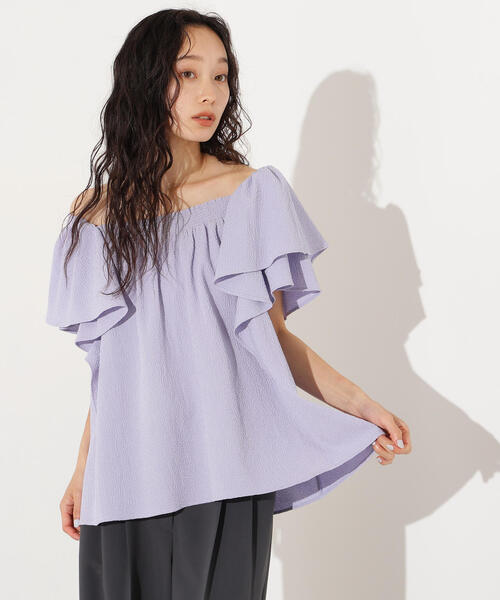 N.（N. Natural Beauty Basic）（エヌエヌナチュラルビューティーベーシック）の「ドビーフリルブラウス（シャツ/ブラウス・レディース・ラベンダー/オフホワイト/ブラック・MEDIUM）」の3枚目の写真