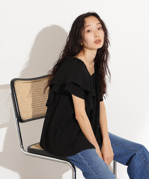 N.（N. Natural Beauty Basic）（エヌエヌナチュラルビューティーベーシック）の「ドビーフリルブラウス（シャツ/ブラウス・レディース・ラベンダー/オフホワイト/ブラック・MEDIUM）」の2枚目の写真