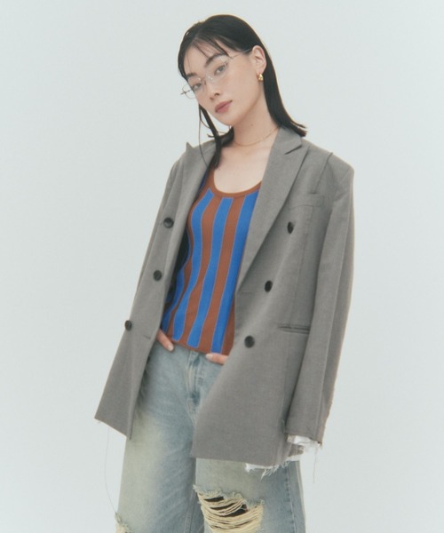 YOOU(ユー)の「ストライプニット/デザインタンクトップ × ノースリーブニット(ニット/セーター・レディース・ブルー/ブラウン/ホワイト・FREE)」の16枚目の写真