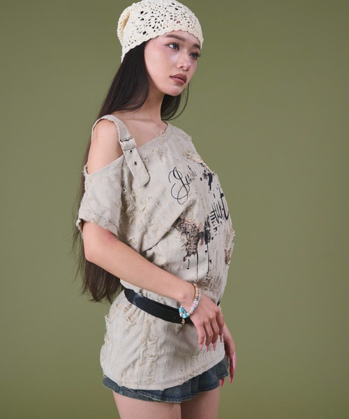 dispark(ディスパーク)の「DISPARK/バタフライダメージショルダ-T(Tシャツ/カットソー・レディース・ベージュ/オフホワイト・FREE)」の19枚目の写真