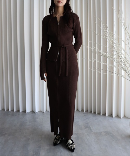 セール】【ニットZIPカーディガン＋ニットZIPスカート】セットアップ