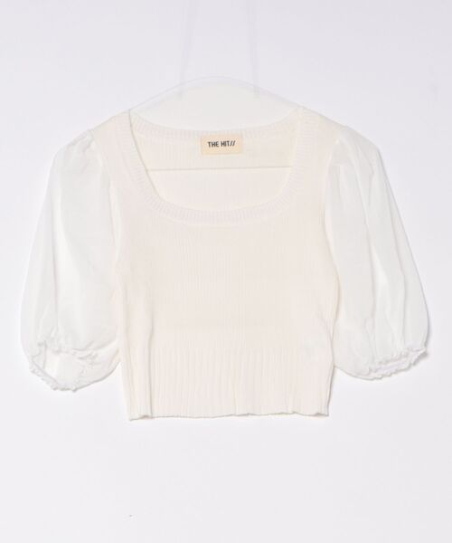 THE HITSS(ヒッツ)の「袖 シフォン スクエアネック リブニット 半袖 クロップド丈 トップス(Tシャツ/カットソー・レディース・ホワイト/ブラック/オレンジ・FREE)」の17枚目の写真