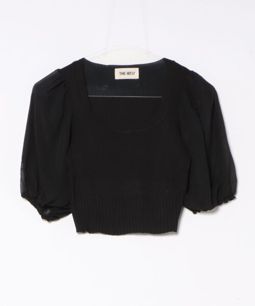 THE HITSS(ヒッツ)の「袖 シフォン スクエアネック リブニット 半袖 クロップド丈 トップス(Tシャツ/カットソー・レディース・ホワイト/ブラック/オレンジ・FREE)」の18枚目の写真