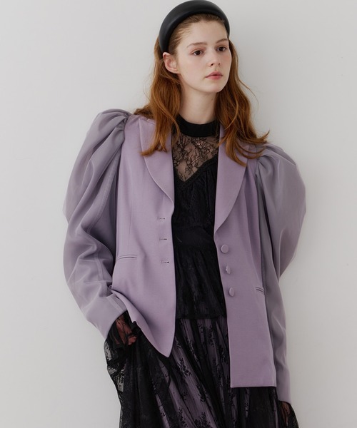 セール】パワーパフショルダージャケット（ノーカラージャケット