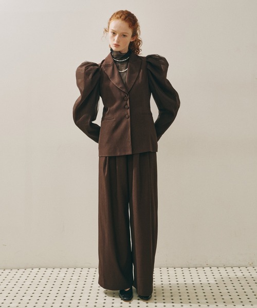 セール】パワーパフショルダージャケット（ノーカラージャケット